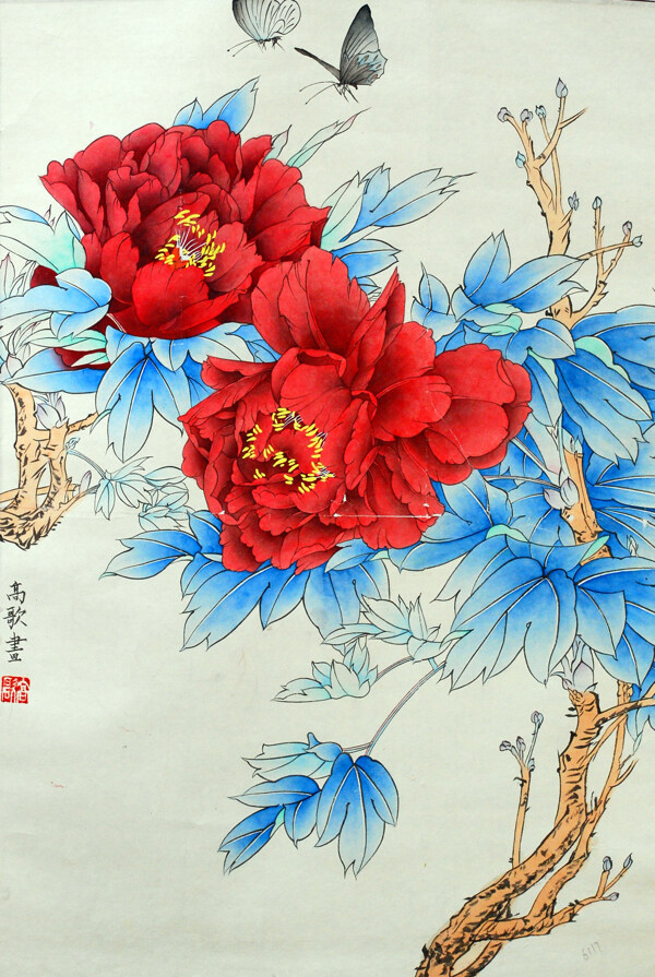牡丹蝴蝶國畫圖片