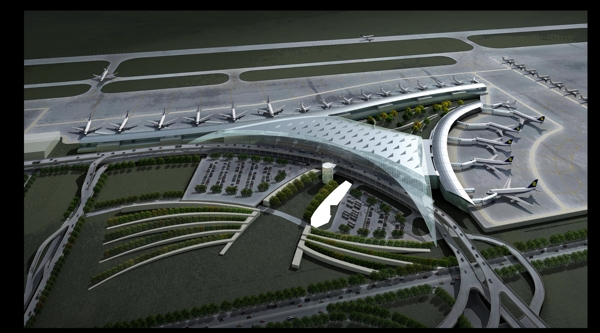 机场停机坪鸟瞰效果图PSD分层素材