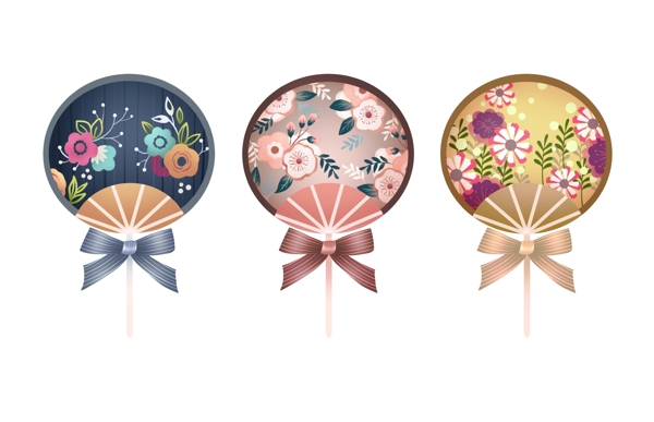 原创手绘日式花卉扇子插画装饰图案