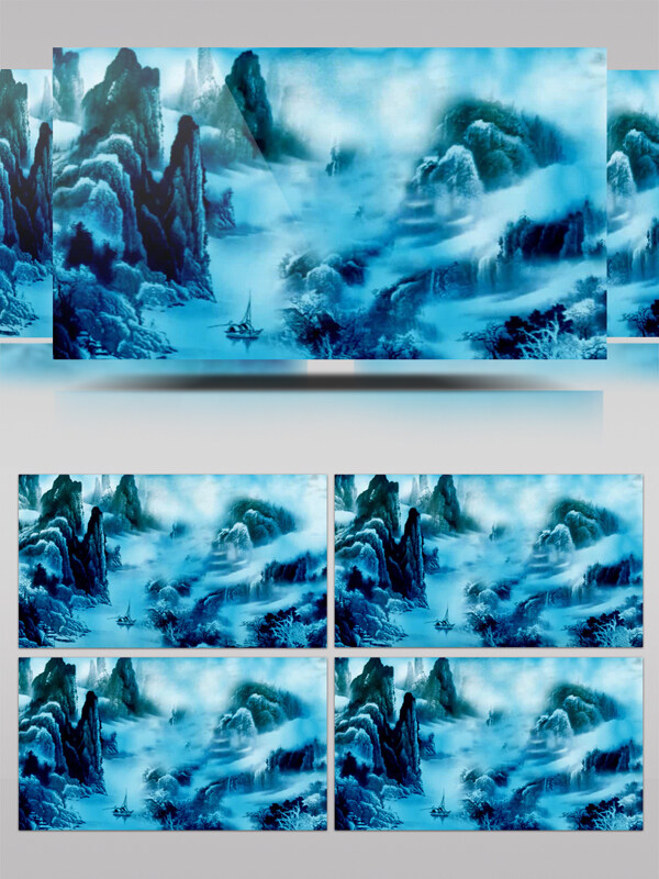 蓝色中国古水墨风景视频素材