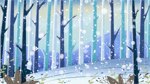 唯美树林冬日雪景背景素材