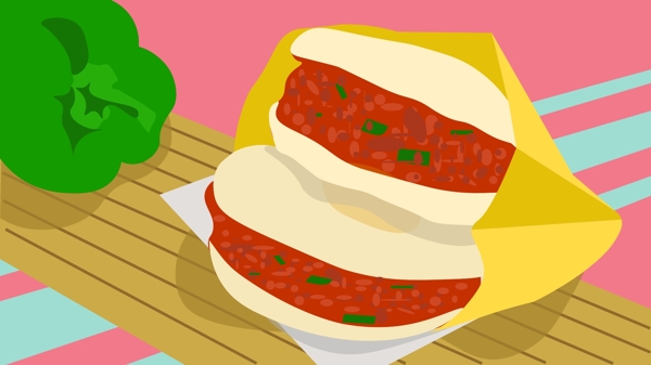 西安美食肉夹馍小清新插画