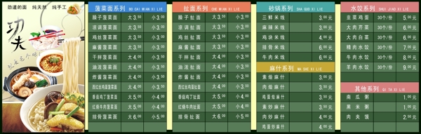 面館燈箱片價(jià)目表圖片