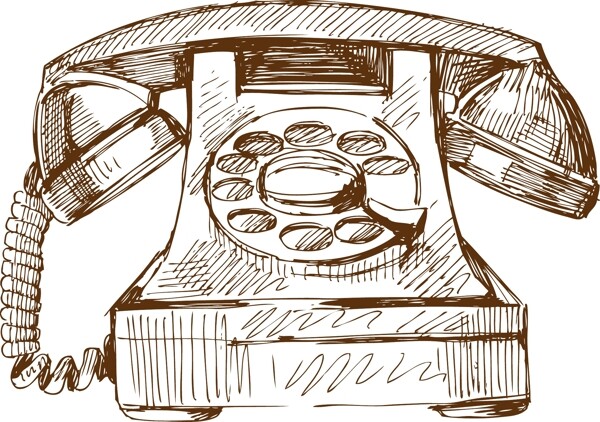 卡通手绘矢量线稿复古电话装饰图案创意元素
