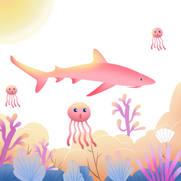 世界海洋日粉色梦幻卡通海底世界
