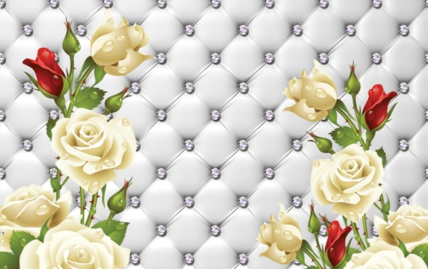 3D立体钻石软包花朵背景墙