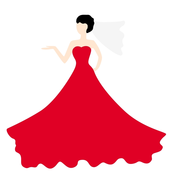 喜庆穿红色婚纱的新娘矢量免抠图