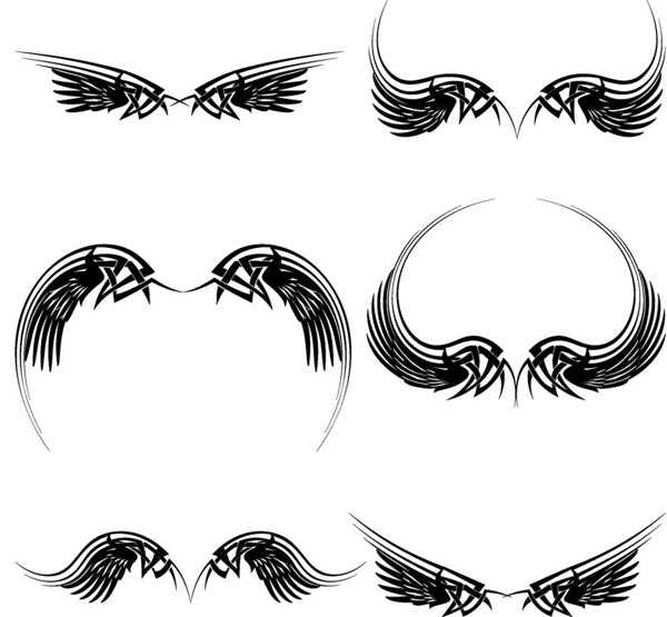 黑色长羽毛翅膀纹身图案图片