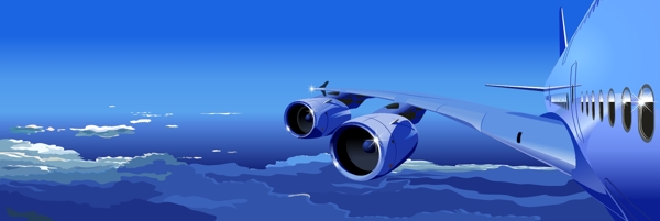 蓝天白云与飞机引擎