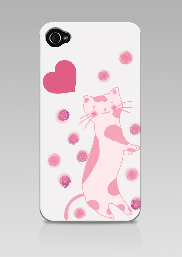 手机壳手绘插画粉色小猫图片