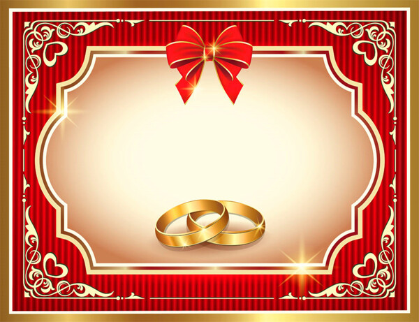 金色花紋戒指婚禮請貼圖片