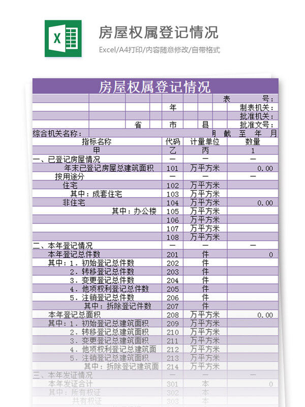 房屋權(quán)屬登記情況excel模板