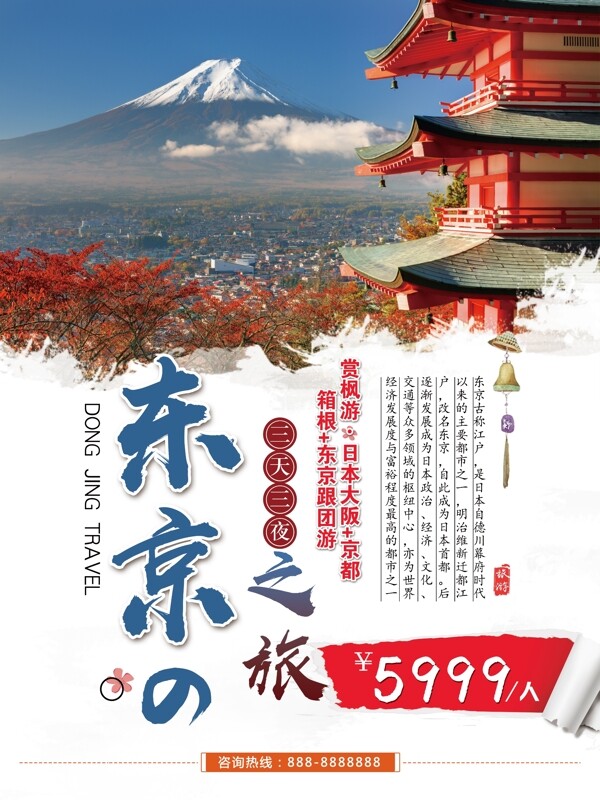 红蓝色简洁东京旅游赏枫叶宣传海报
