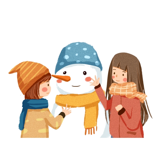 彩繪堆雪人的兩個小女孩設(shè)計