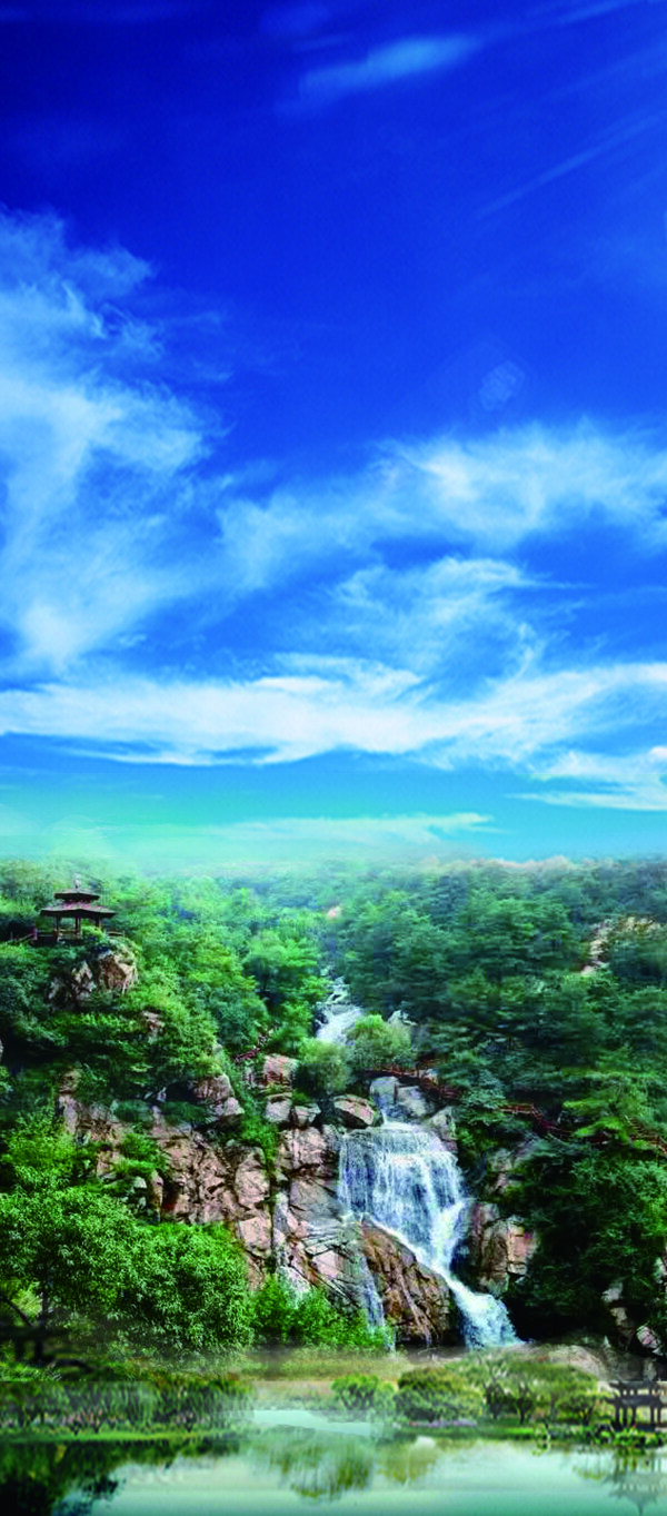 藍天白云青山綠水宣傳海報圖片