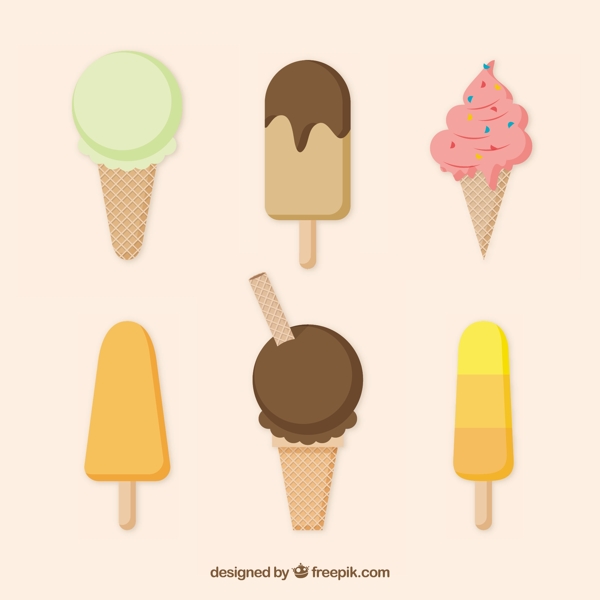 六个扁平风格美味冰淇淋插图