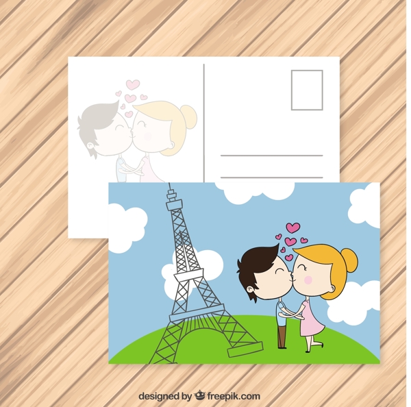 一对夫妇在巴黎明信片