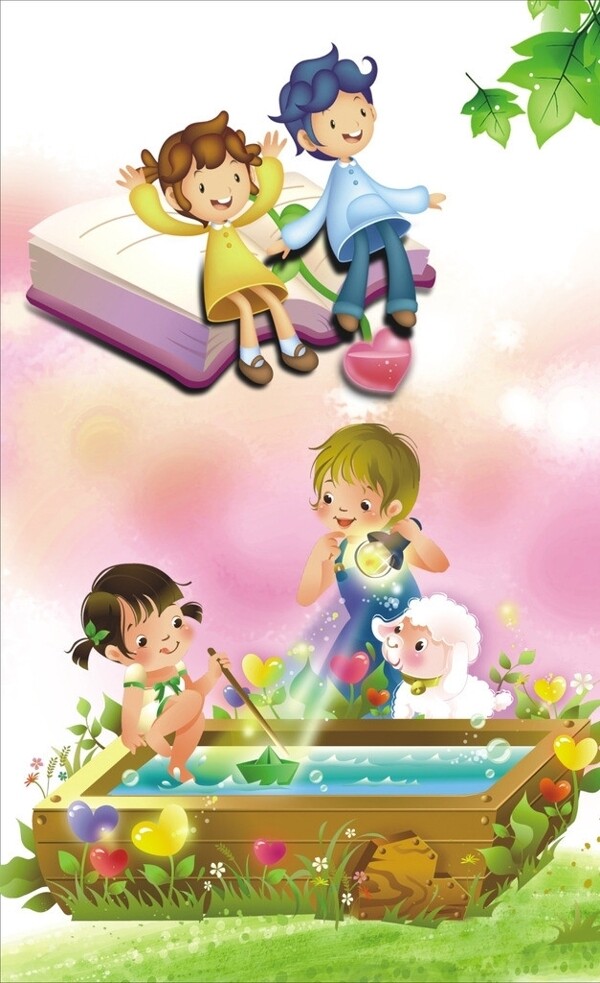 福利院粉色背景女孩童年玩水图片