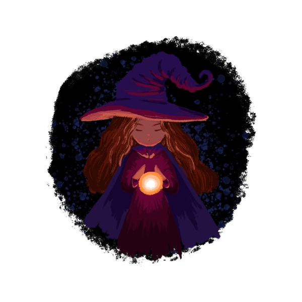 占卜魔女女巫巫婆水晶球魔法手绘