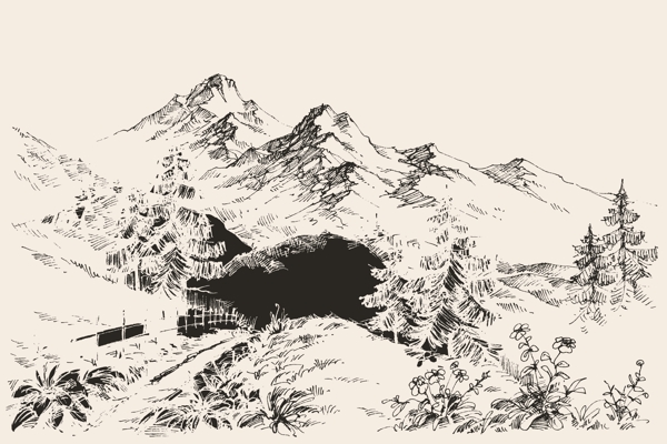 素描山地景观图片