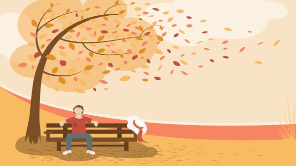秋天你好秋天的落叶和公园里的男孩矢量插画