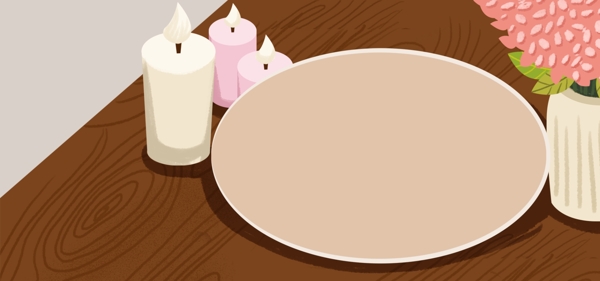 桌面上的蜡烛餐盘卡通清新banner