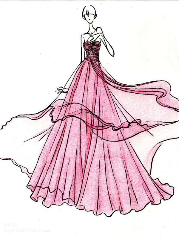 粉色抹胸礼服设计图