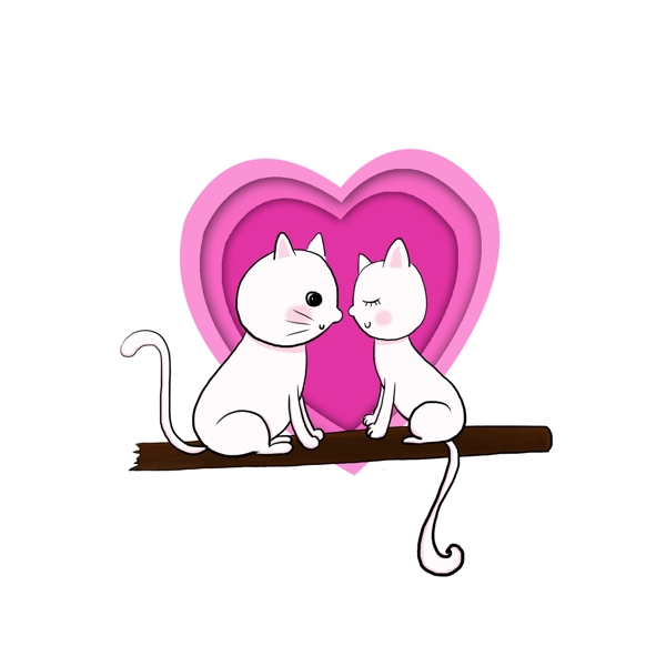 手绘卡通可爱猫咪爱情装饰素材