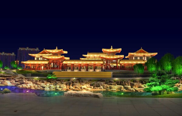 古建筑公園夜景圖片