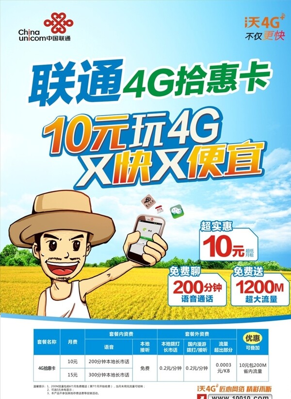 聯(lián)通4G拾惠卡