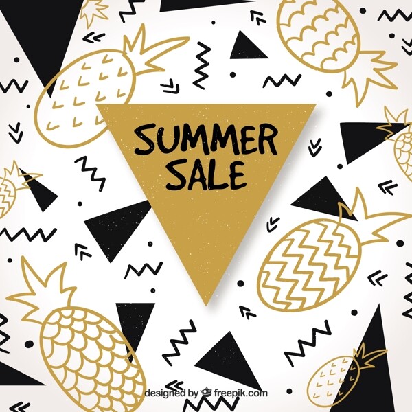 夏天菠萝和几何图形的销售背景