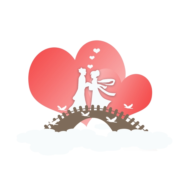 粉色浪漫鵲橋七夕情人節(jié)元素