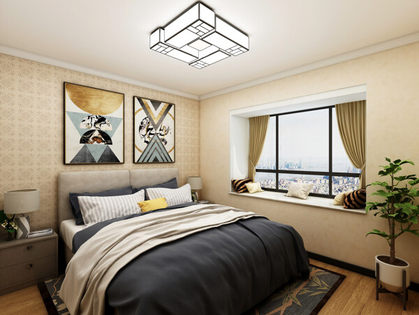 新中式家装客卧装修效果图