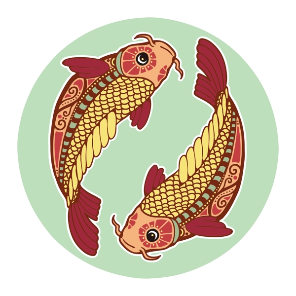 印花矢量圖T恤圖案十二星座雙魚座色彩免費(fèi)素材