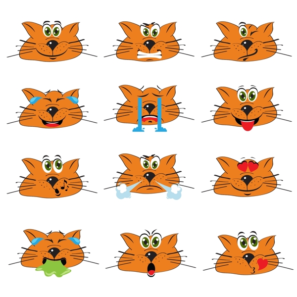 手绘的表情橙色的猫