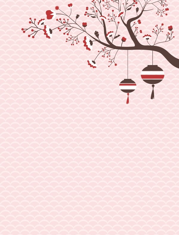 矢量中国风传统手绘梅花灯笼背景素材