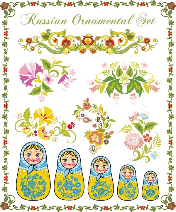 美丽的俄罗斯风格的饰品设计矢量图02