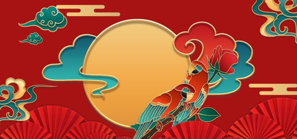 国潮浮雕中国风喜庆海报背景图片