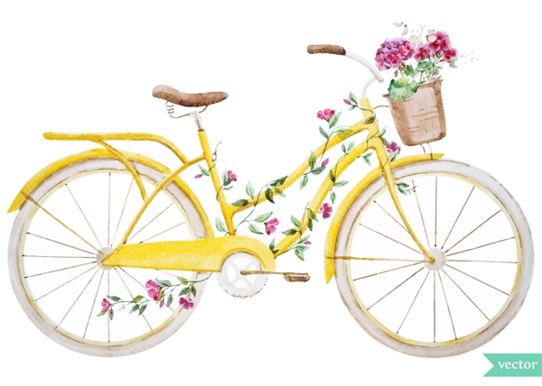水彩绘清新的自行车插画