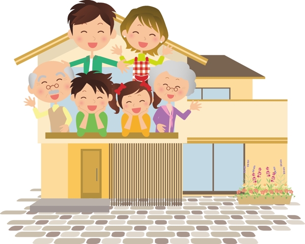 房子里幸福的一家人插画