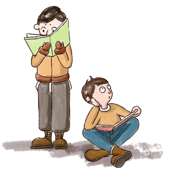 学生上课学习教育卡通插画看书学习的两个男孩