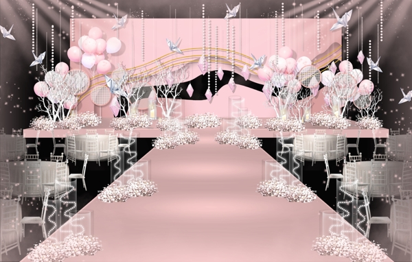 粉白色系创意几何婚礼舞台效果图