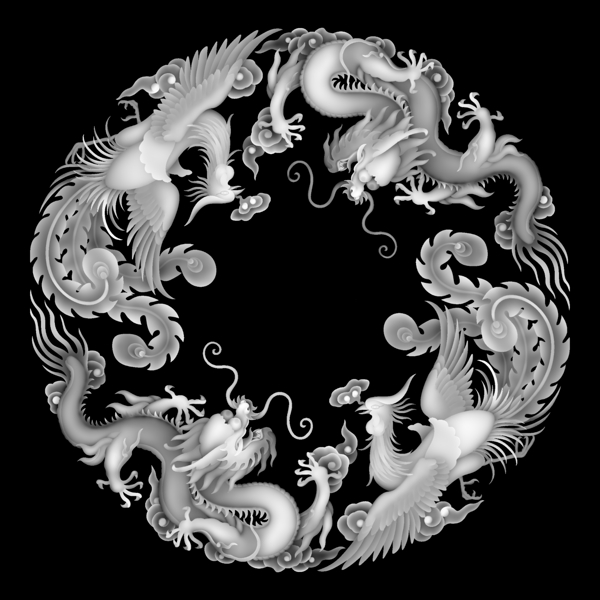雙龍雙鳳灰度圖