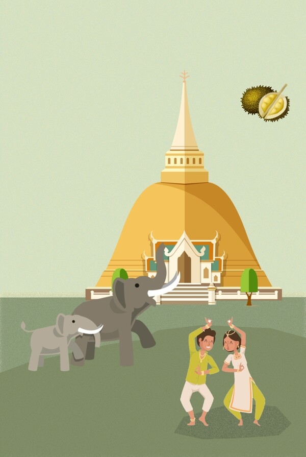 泰国旅游大皇宫大象宫殿榴莲背景