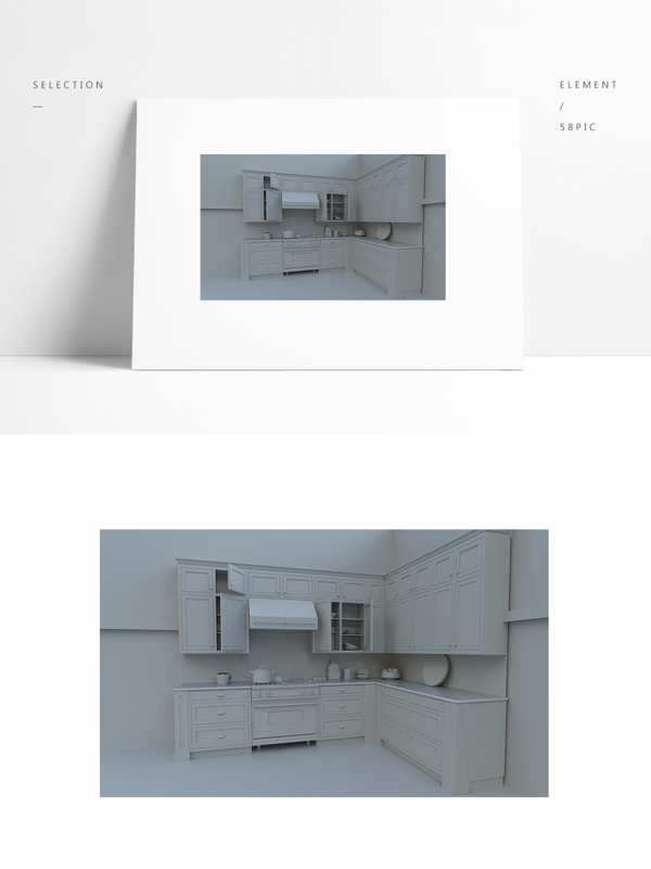 简约厨房橱柜场景模型