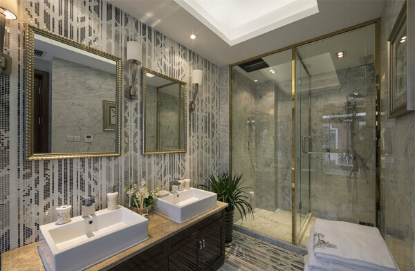 现代新中式轻奢风格浴室隐形门装修效果图