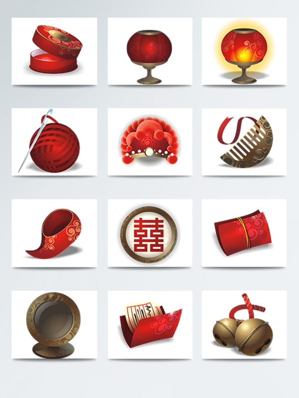 中国古典红色喜庆用品图标元素