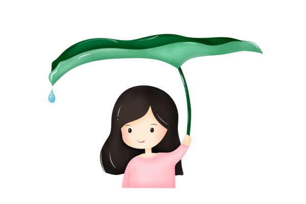 绿色叶子雨伞插图