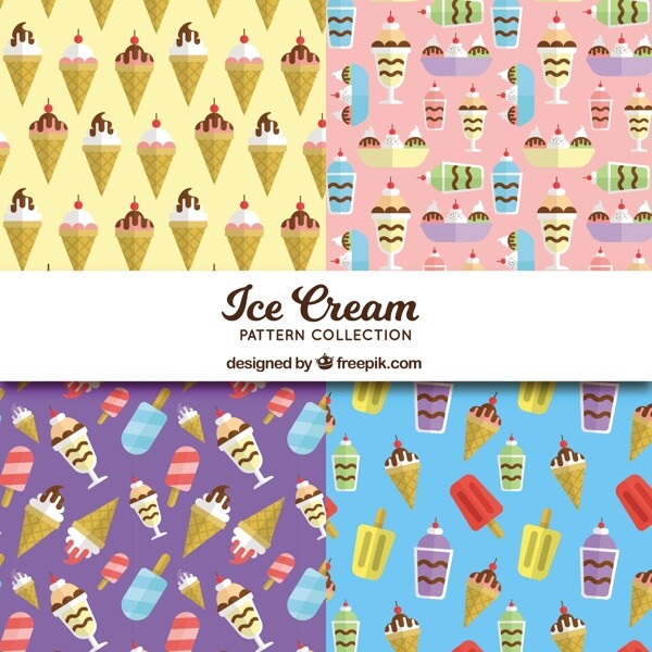 四个彩色冰淇淋图案平面背景