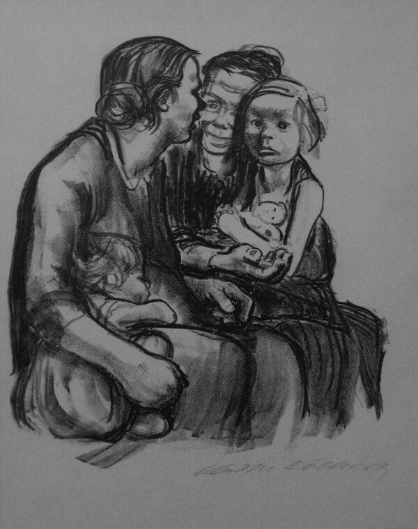 绥183珂勒惠支两位闲聊的母亲和她们的孩子石版画图片